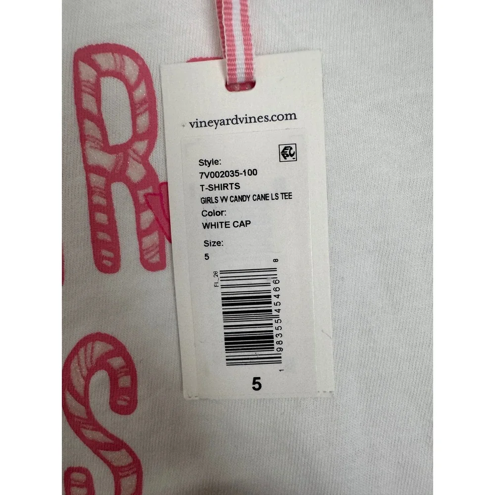 Vineyard Vines Girls White Candy Cane Bow Long Sleeve Shirt Christmas Size 5 NWT